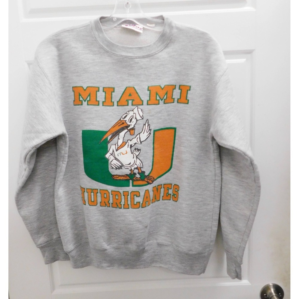 Vintage Miami‎ Hurricanes Sweatshirt Mens Large Gray NCAA Football Super Sweats